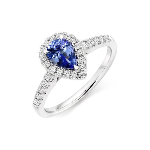 6.60 Carats Halo Tanzanite And Diamonds Ring White Gold 14K - Gemstone Ring-harrychadent.ca
