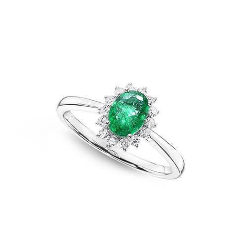 6.75 Carats Green Emerald And Diamonds Engagement Ring 14K White Gold - Gemstone Ring-harrychadent.ca