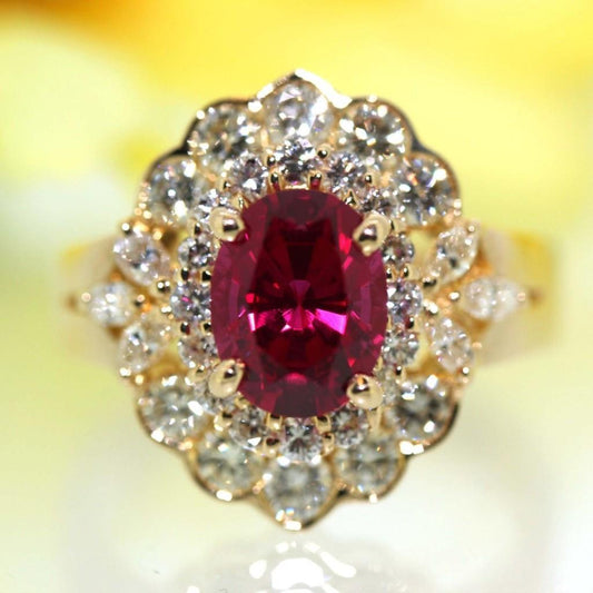 6.75 Carats Red Tourmaline And White Diamonds Ring White Gold 14K - Gemstone Ring-harrychadent.ca