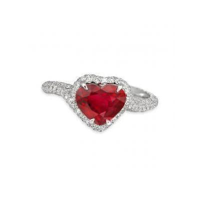 6.75 Ct Red Ruby Heart Shape With Diamond Ring Gold 14K - Gemstone Ring-harrychadent.ca