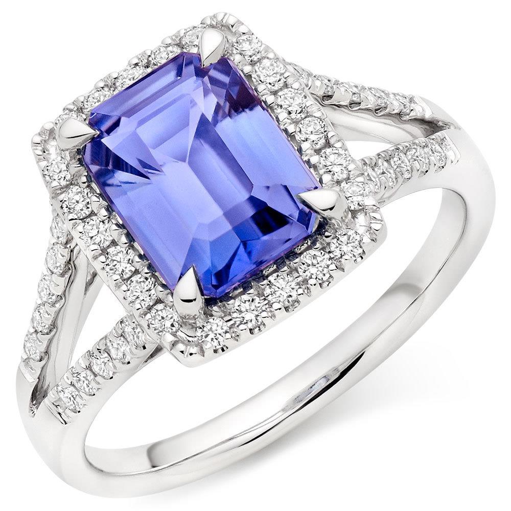 6.85 Ct Blue Tanzanite With Diamonds Ring Gold White 14K - Gemstone Ring-harrychadent.ca