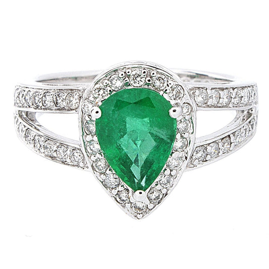 6 Carats Pear Green Emerald With Diamond Wedding Ring White Gold 14K - Gemstone Ring-harrychadent.ca