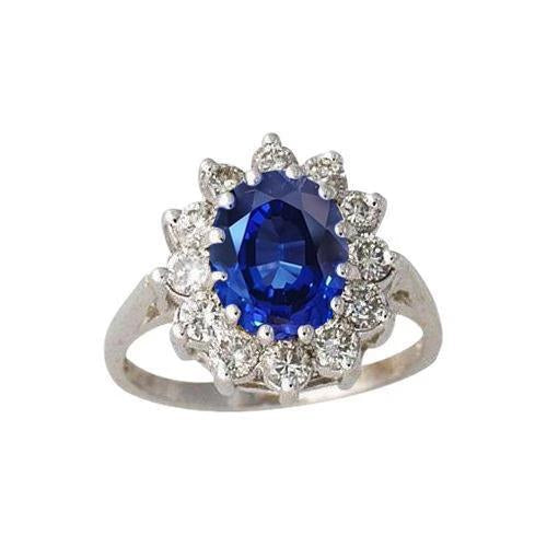 6 Carats Sri Lanka Blue Sapphire Diamonds Ring 14K White Gold - Gemstone Ring-harrychadent.ca