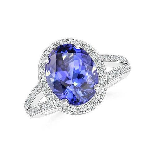 6 Ct Halo Tanzanite With Diamonds Ring White Gold 14K - Gemstone Ring-harrychadent.ca
