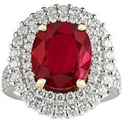 6 Ct Red Ruby With Natural Earth Mined Diamonds Ring Prong Set Gold 14K
