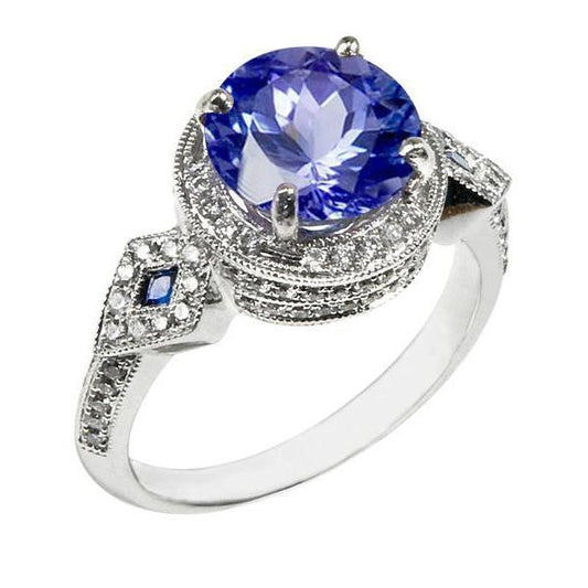 6 Ct Round Genuine Sri Lanka Sapphire And Diamonds White Gold 14K - Gemstone Ring-harrychadent.ca