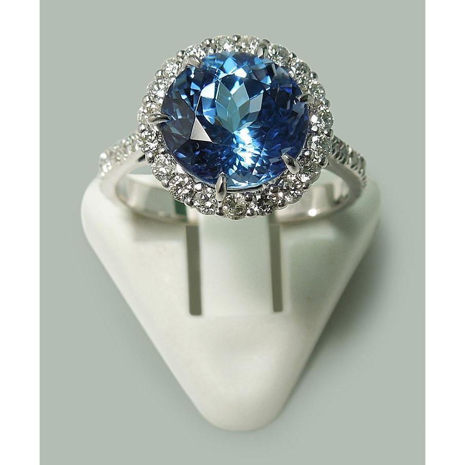 6 Ct. Round Tanzanite & Diamonds Solitaire With Accents Ring WG 14K - Gemstone Ring-harrychadent.ca