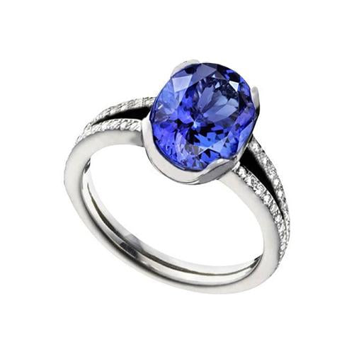 7.01 Carats Oval Tanzanite Diamonds Engagement Ring White Gold 14K - Gemstone Ring-harrychadent.ca