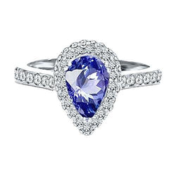 7 Ct. Sri Lanka Pear Cut Blue Sapphire Diamonds White Gold 14K Ring