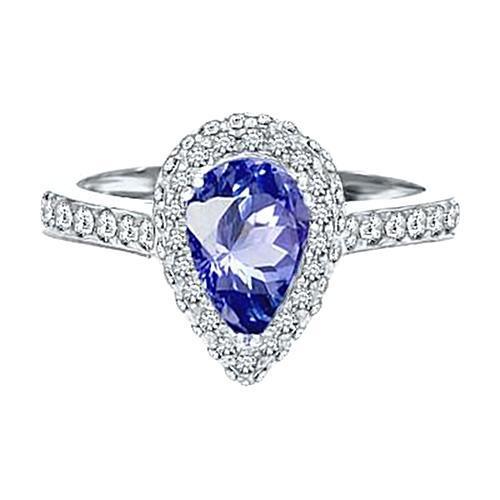 7.01 Ct. Sri Lanka Pear Cut Blue Sapphire Diamonds White Gold 14K Ring - Gemstone Ring-harrychadent.ca