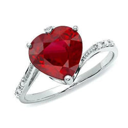 7.20 Ct Heart Cut Red Ruby And Round Natural Earth Mined Diamond Ring Gold White 14K