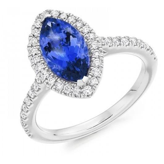 7.25 Carats Marquise Tanzanite Halo Diamond Ring White Gold 14K - Gemstone Ring-harrychadent.ca