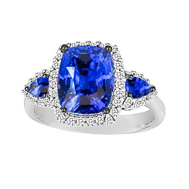7.25 Ct Cushion Ceylon Sapphire And Diamonds Ring White Gold 14K - Gemstone Ring-harrychadent.ca