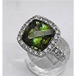 7.35 Ct Green Tourmaline Natural Earth Mined Diamond Ring Solid White Gold 14K