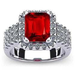 7.50 Carats Emerald Shape Red Ruby With Natural Earth Mined Diamond Ring Gold Jewelry