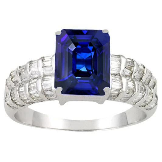 7.51 Ct Ceylon Sapphire Emerald And Baguette Diamonds White Gold Ring - Gemstone Ring-harrychadent.ca