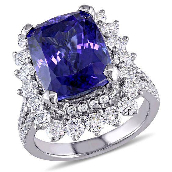 7.75 Carats Big Tanzanite And Small Diamonds Ring White Gold 14K - Gemstone Ring-harrychadent.ca