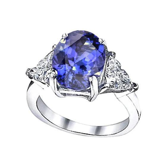 8.01 Carats Oval Tanzanite Diamond Three Stone Anniversary Ring - Gemstone Ring-harrychadent.ca