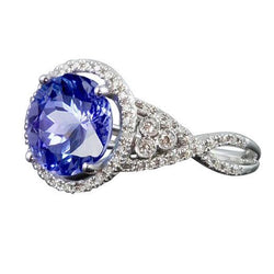 8 Cts. Round Ceylon Sapphire And Natural Earth Mined Diamonds Ring White Gold 14K