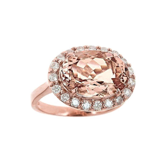 8.10 Ct Morganite Fancy Ring With Diamonds Rose Gold 18K - Gemstone Ring-harrychadent.ca