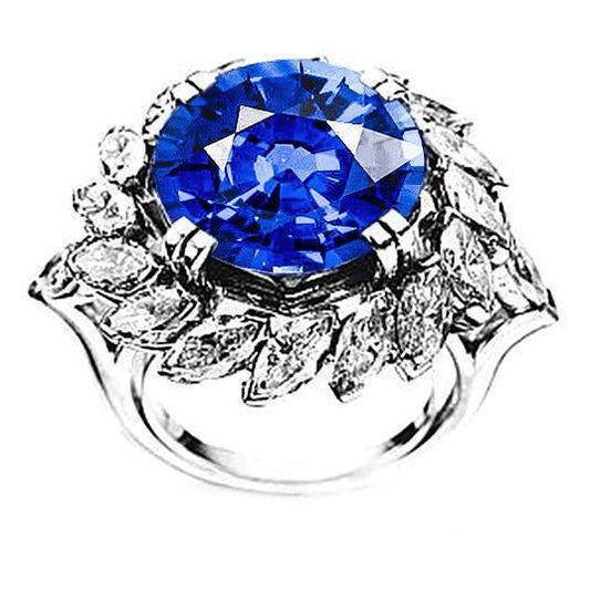 8.25 Ct. Big Sri Lanka Sapphire And Marquise Diamonds Ring - Gemstone Ring-harrychadent.ca