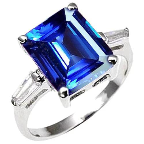 8.30 Carats Emerald Cut Tanzanite & Baguettes Engagement Ring - Gemstone Ring-harrychadent.ca