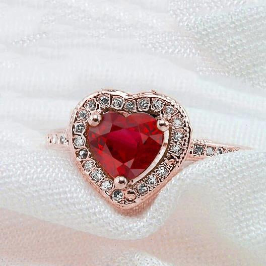 8.5 Carats Red AAA Ruby With Diamond Ring Rose Gold 14K - Gemstone Ring-harrychadent.ca