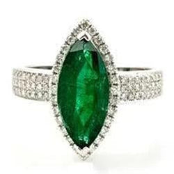 8.50 Carats Green Emerald With Natural Earth Mined Diamond Ring White Gold Fine Jewelry