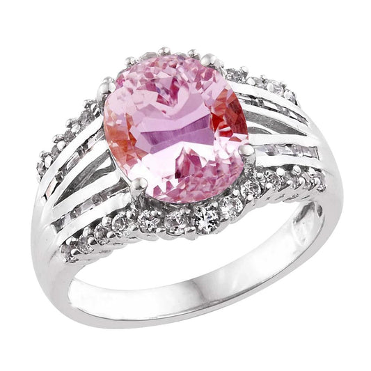 8.50 Carats Kunzite And Diamonds Ring Prong Set White Gold 14K - Gemstone Ring-harrychadent.ca