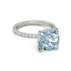 8.70 Carats Aquamarine With Natural Earth Mined Diamonds Ring Prong Set White Gold 14K