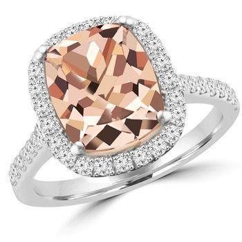 8.75 Ct Sparkling Morganite And Diamonds Ring White Gold 14K - Gemstone Ring-harrychadent.ca