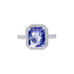 8.80 Ct. Radiant Ceylon Sapphire And Natural Earth Mined Diamonds Engagement Ring