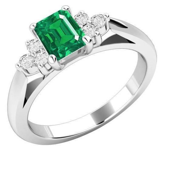 8.90 Carats Green Emerald With White Diamonds Ring 14K White Gold - Gemstone Ring-harrychadent.ca
