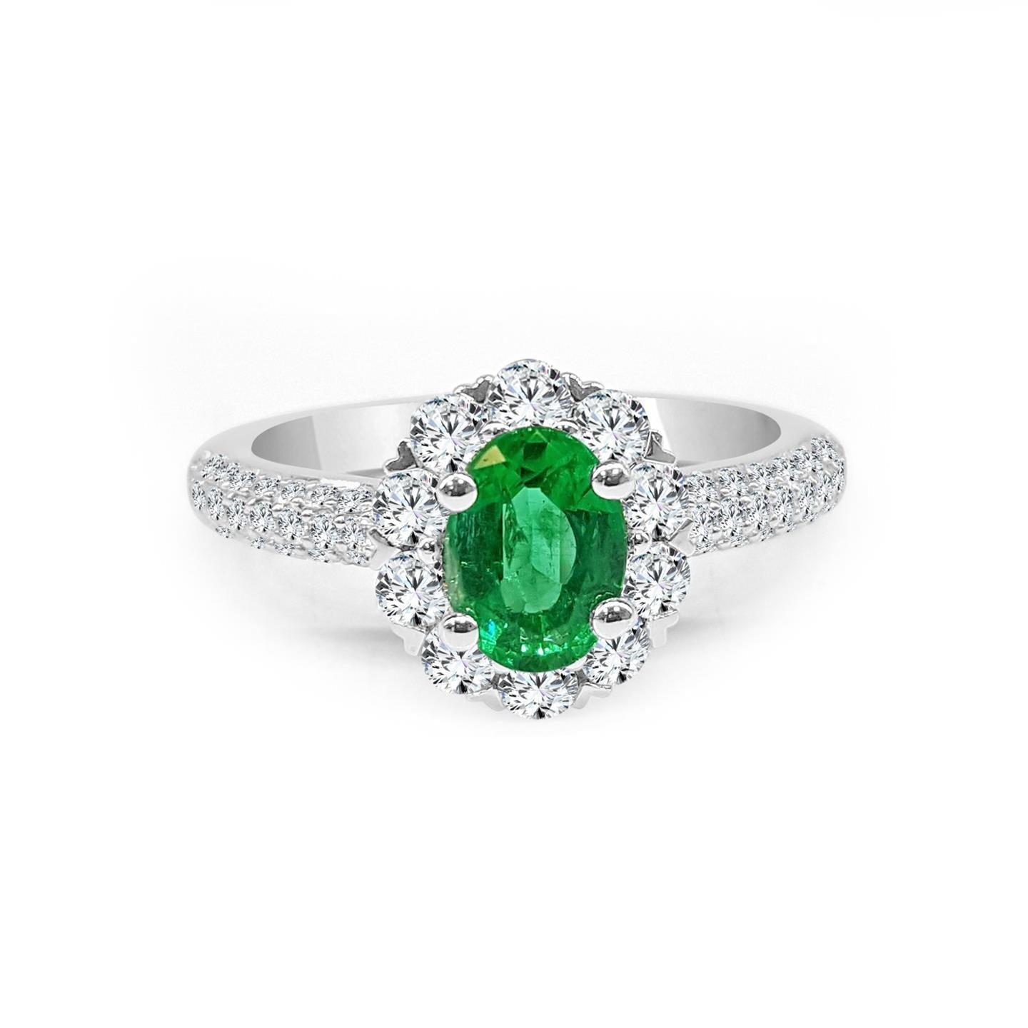 8 Carats Green Emerald And Diamonds Engagement Ring White Gold 14K - Gemstone Ring-harrychadent.ca