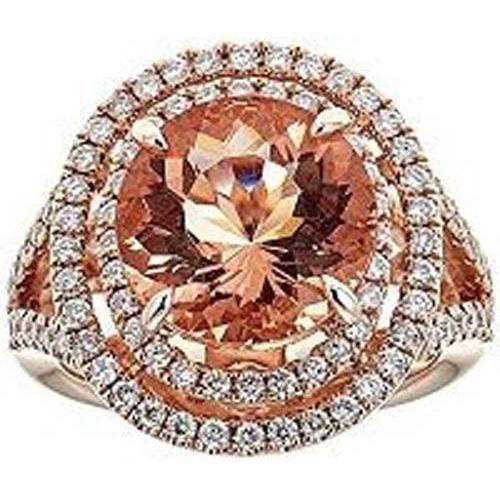 8 Ct Morganite Halo Diamonds Ring White Gold 14K New - Gemstone Ring-harrychadent.ca