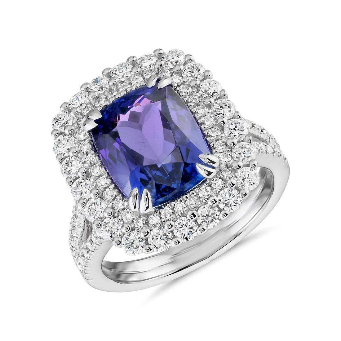 9.50 Ct Cushion Tanzanite And Diamond Ring White Gold 14K - Gemstone Ring-harrychadent.ca