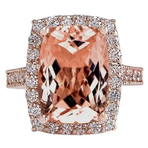 9.50 Ct Halo Morganite With Diamonds Wedding Ring Rose Gold - Gemstone Ring-harrychadent.ca