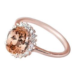 9.50 Ct Morganite With Natural Earth Mined Diamonds Anniversary Ring Gold Rose 14K