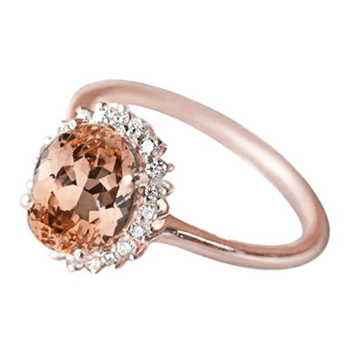 9.50 Ct Morganite With Diamonds Anniversary Ring Gold Rose 14K - Gemstone Ring-harrychadent.ca