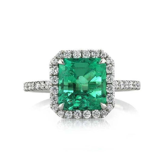9.65 Ct Big Green Emerald And Small Diamonds Wedding Ring White Gold - Gemstone Ring-harrychadent.ca