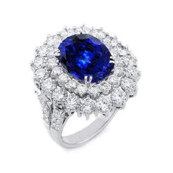 9.75 Ct Sri Lanka Blue Sapphire Natural Earth Mined Diamonds Anniversary Ring White Gold