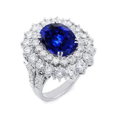 9.75 Ct Sri Lanka Blue Sapphire Diamonds Anniversary Ring White Gold - Gemstone Ring-harrychadent.ca