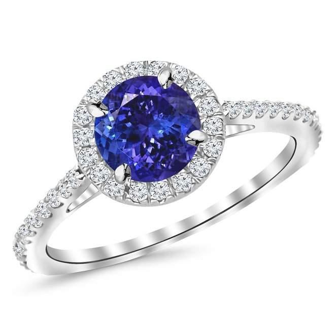 9.85 Ct Round Cut Tanzanite And Diamonds Ring 14K White Gold - Gemstone Ring-harrychadent.ca