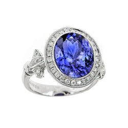 9 Carat Tanzanite Fancy Ring With Small Natural Earth Mined Diamonds White Gold 14K