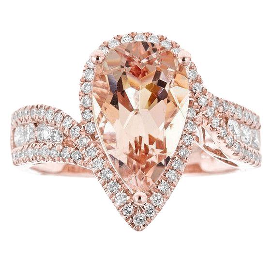 9 Carats Pear Morganite With Round Diamonds Ring 14K Rose Gold - Gemstone Ring-harrychadent.ca