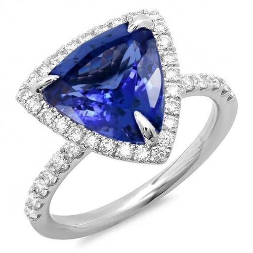9 Carats Trillion Shape Tanzanite With Round Diamonds Ring White Gold - Gemstone Ring-harrychadent.ca