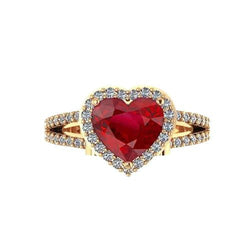 9 Ct Beautiful Heart Shape Ruby And Natural Earth Mined Diamond Ring Yellow Gold