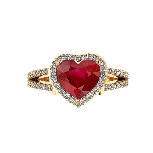 9 Ct Beautiful Heart Shape Ruby And Diamond Ring Yellow Gold - Gemstone Ring-harrychadent.ca