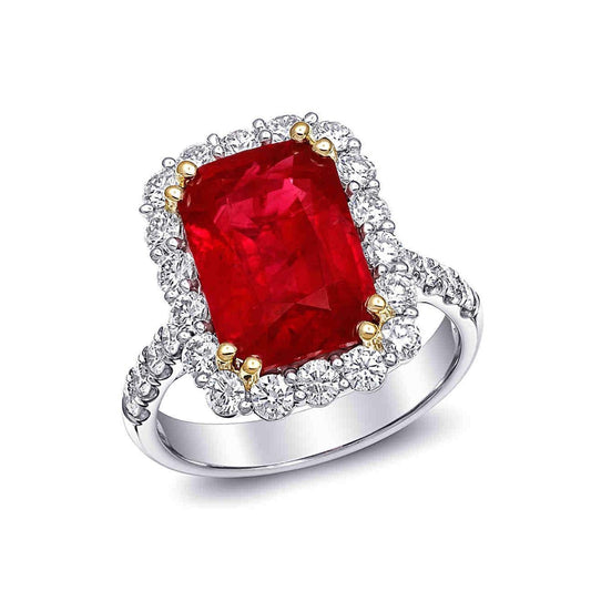 9 Ct Red Cushion Shape Ruby Diamond Wedding Ring Two Tone Gold 14K - Gemstone Ring-harrychadent.ca