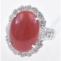 Anniversary Ring 12 Carats Prong Set Red Coral White Gold 14K